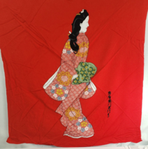 Vintage 1950&#39;s Hishikawa Moronobu Japanese Geisha Art Scarf Red Rayon Scarf - $137.06