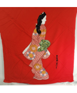 Vintage 1950&#39;s Hishikawa Moronobu Japanese Geisha Art Scarf Red Rayon Scarf - $137.06