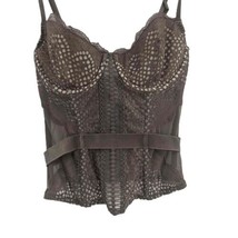 Victoria&#39;s Secret Black Lace Mesh Corset Brown Eyelet Mesh Bustier 32C - £28.10 GBP