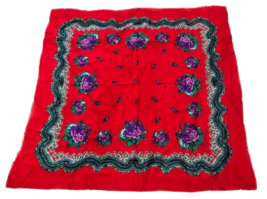 Vintage Glentex Scarf Red Purple Floral Square Made in Japan 30&quot; x 30&quot; - £29.51 GBP