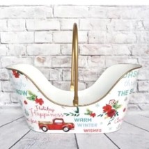 Pioneer Woman ~ Metal ~ Holiday Basket w/Handle ~ 7&quot; x 14&quot; x 15&quot; ~ WHITE VINTAGE - £28.89 GBP