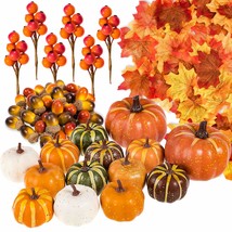 160 Pcs Autumn Artificial Maple Leaves, Harvest Pumpkins, Gourds, Acorns And Ora - £25.30 GBP