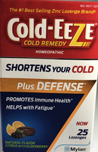Cold-Eeze Remedy Homeopathic 25 Lozenges Plus Defense Citrus Elderberry Zinc - $9.78