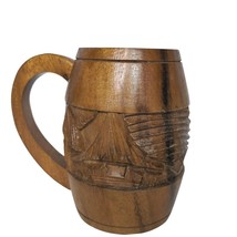 Vintage Hand Carved Wooden Hawaiian Tropical Tiki Mug Cup Palms 5.25&quot; - £21.81 GBP