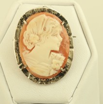 Vintage Sterling Silver Victorian Lady Women Carved Shell Cameo Brooch Pendant - £36.50 GBP