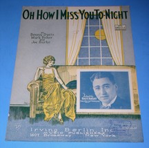 Oh How I Miss You To-Night Sheet Music Vintage 1924 Irving Berlin Billy Knight - £15.68 GBP