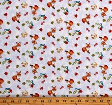 Cotton Foxes Chipmunks Mushrooms Forest Animals Fabric Print by Yard D510.61 - £10.32 GBP