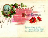 A Happy Christmas Holly Icicles Poinsettias Brick Wall 1916 DB Postcard C6 - $6.88