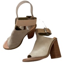 Marc Fisher Vashi Beige Suede Buckle Peep Toe Block Heel Sandals Size 5.5 - $48.62