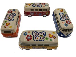 New 4Pc Set: 5&quot; Vw 1962 Volkswagen Bus Van Ivory Top Decal Diecast Toy 1... - £44.66 GBP