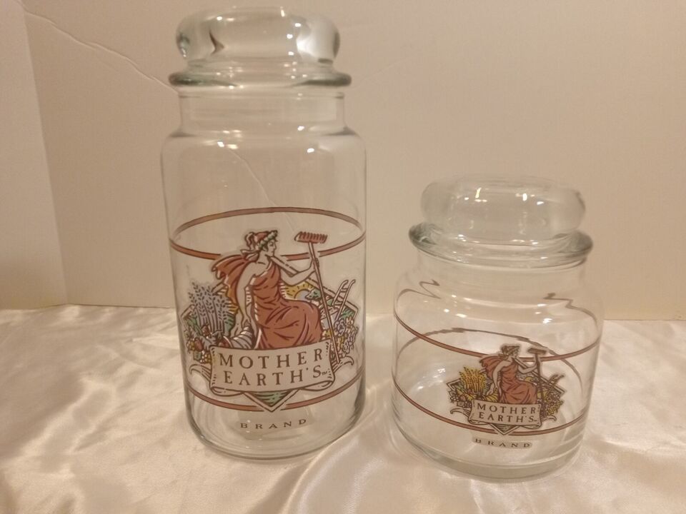 2- Vintage Anchor Hocking Mother Earth's Brand Domed Glass Canisters/Storage Jar - $31.68