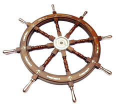 36&quot; Vintage Boat Ships Wheel Anchor &amp; Strips With Brass Handles Wall Decor - £110.20 GBP