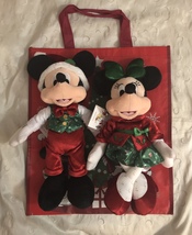 Disney Store 2019 Mickey &amp; Minnie Mouse Holiday Plush Christmas Dolls Medium New - £55.11 GBP