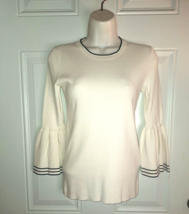 Banana Republic White Black Trim 3/4 Bell Sleeve Sweater Top Blouse XS - $12.34