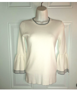 Banana Republic White Black Trim 3/4 Bell Sleeve Sweater Top Blouse XS - $12.34