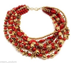 NEW Amrita Singh Ruby Red Multi-Strand Chalchi Aztec Necklace Chunky MSR... - $89.99