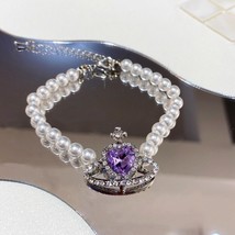 MENGJIQIAO Korean Fashion Purple Heart Crystal Stud Earrings For Women Elegant P - £10.53 GBP