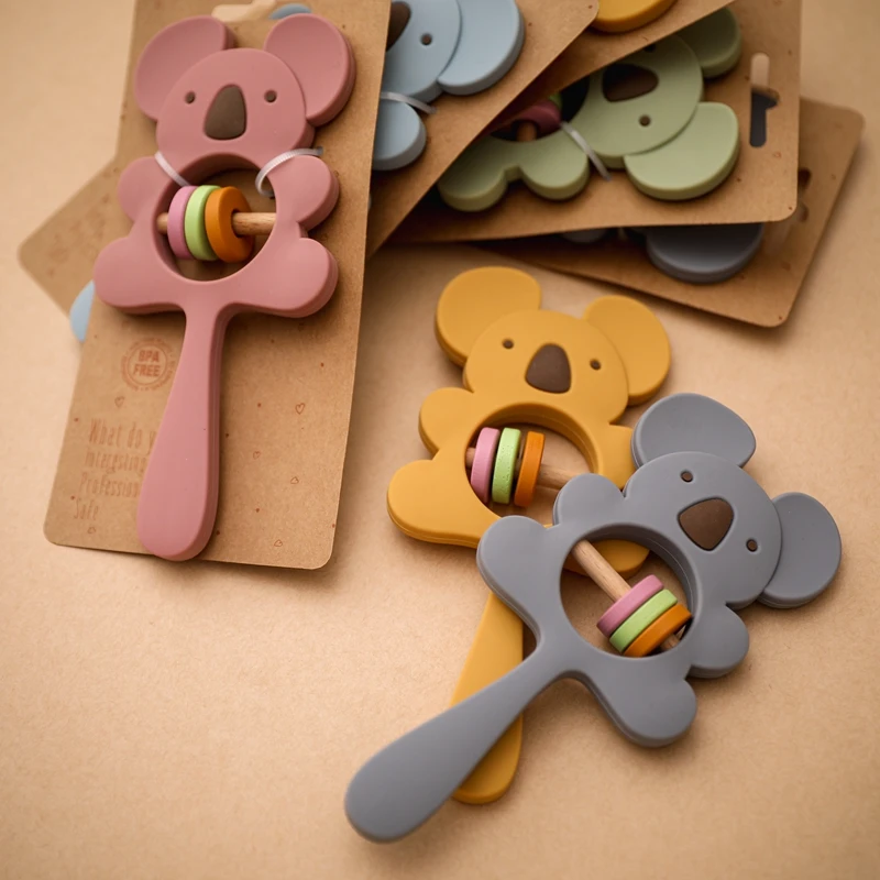 5pc Silicone Teether Koala Elephant Handbells Rattles BPA Free Rodents Teething - £29.52 GBP