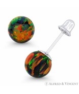 Fiery Black Synthetic Opal Round Ball Screwback Stud Earrings in 14k Whi... - £34.90 GBP+