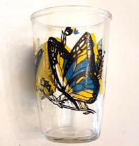 Brockway Glass Butterfly Tumbler Blue Yellow RARE VINTAGE Drinking Water... - $14.77