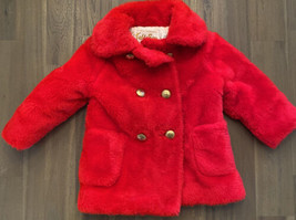 VTG White Stag Coat Teddy Bear Red Faux Fur Little Girl Dress Coat - £47.45 GBP