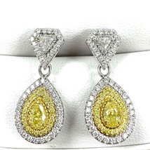 Pendientes Largos 1.59 TCW Amarillo Pera Brillante Cut Trillón Diamante 14k Oro - £4,870.89 GBP