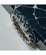 14K Solid White Gold Round Eternity U Shape Blue Diamond Bridal Ring 1.5... - $1,979.98