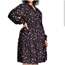 Hutch Womens Tiered Shift Dress Lips Print Long Sleeve V-Neck Pullover B... - $33.72