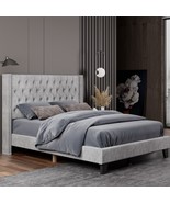 Nathaniel Home, Fabric Linen Queen Bed Frame, with Tufted Upholstered He... - $177.64