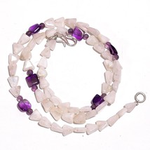 Natural Rainbow Moonstone Amethyst Gemstone Smooth Beads Necklace 17&quot; UB-2975 - £7.82 GBP