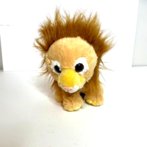 8&quot; Sitting Yellow Lion Plush Furry Main Big Brown Eyes Pink Nose Stuffed Animal - £7.75 GBP