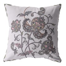 18 Gray White Wildflower Indoor Outdoor Zippered Throw Pillow - £55.93 GBP