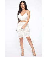 Fashion Nova Eye Catching 2 PC Ivory Twirl Fringe Skirt Skort Set EPOC L - £37.25 GBP