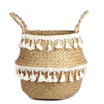 Tassel Macrame Woven Seagrass Belly Basket For Storage, Decoration, Laun... - $38.99