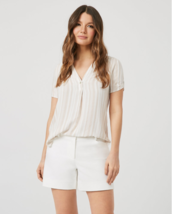 Women Le Chateau Stripe Linen-Like Short Sleeve Blouse Sz XXL Color Whit... - £27.96 GBP