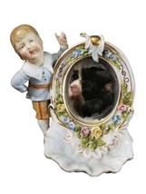 Dresden Porcelain Mirror With Boy Encrusted Flowers Ring Holder Whimsical 19th c - £109.60 GBP