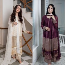 Readymade Koti Palazzo Pant &amp; dupatta heavy sequin Party Wear, Free-size till 42 - £50.39 GBP