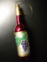 Wine Bottle Christmas Ornament Red Glass Bottle Raised Vineyard Scene Gl... - $7.99