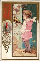 Thanksgiving Child Ringing Dinner Bell Embossed Gilded Postcard W19 - £7.82 GBP