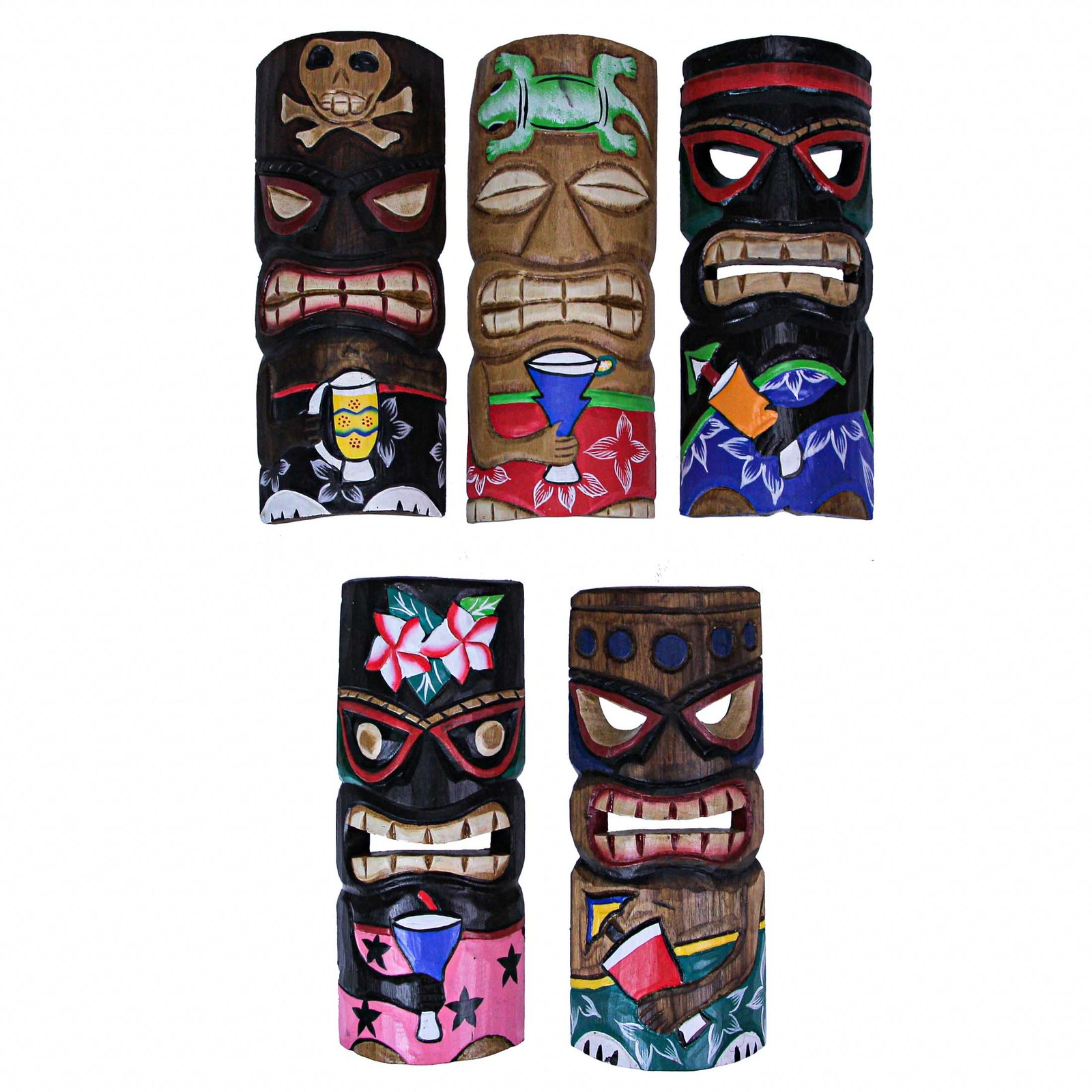 Zeckos Set of 5 Polynesian Style Wooden Tiki Masks 10 in. - £46.77 GBP