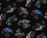 Monster Trucks Dirt Sports Crushers Black Cotton Fabric Print by Yard D4... - £8.78 GBP