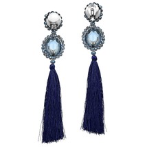 Dramatic Statement Blue Crystal &amp; Tassel Dangling Earrings - £13.72 GBP