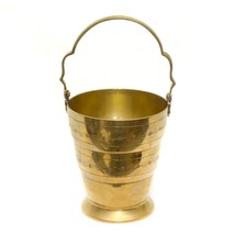 Vintage Brass Plated Thick Metal Engraved Ornate Handle Bucket Planter  5&quot; - $21.75