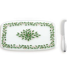 Lenox Holiday Cheese Board Tray with Knife Set Holly Glass Christmas Gif... - $30.00