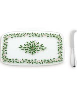 Lenox Holiday Cheese Board Tray with Knife Set Holly Glass Christmas Gif... - $30.00