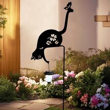 Solar Powered Yard Stake Cat Silhouette Holding Lantern Outdoor Garden A... - $29.23