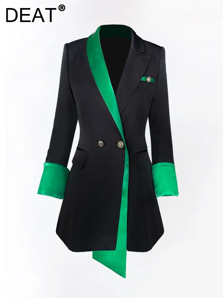 DEAT Woman Blazers Green Stain Patchwork Design Slim Waist Long Sleeve Office La - £189.84 GBP