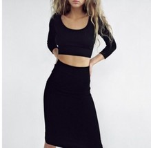 Zara black cropped long sleeve knit top SZ S - £29.15 GBP
