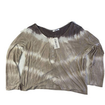 TIE-DYE Womens Pullover Xxl Top Long Sleeve Cropped Brown 1/4 Button Iris New - £8.05 GBP