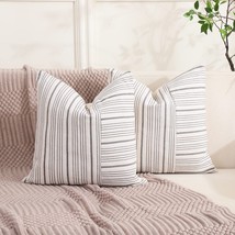 Carrie Home Modern Farmhouse Decor Grey Neutral Pillow Covers 18X18 Set Of 2 - £31.07 GBP